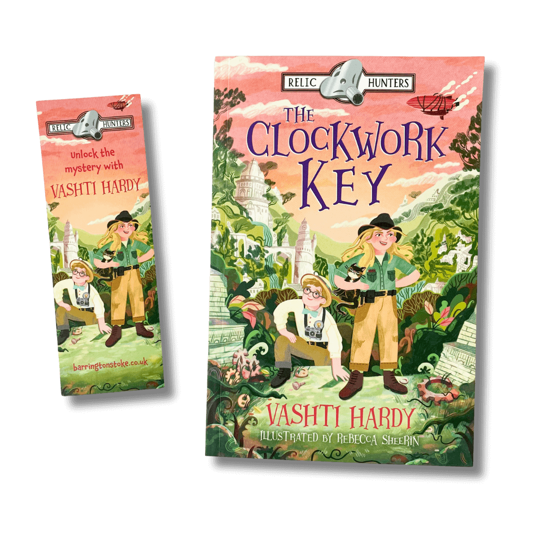 Relic Hunters: The Clockwork Key by Vashti Hardy with accompanying bookmark