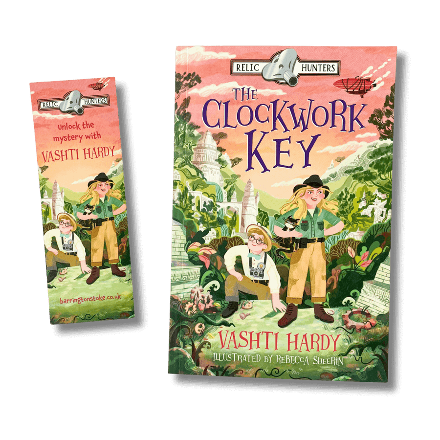 Relic Hunters: The Clockwork Key by Vashti Hardy with accompanying bookmark