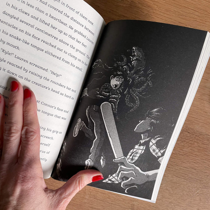 Sample page of The Deadsoul Project showing the illustrations and dyslexia-friendly font