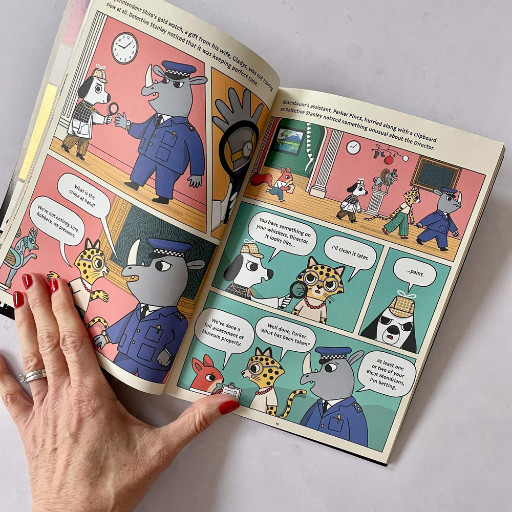 Internal view of graphic novel spread from Detective Stanley and the Mystery at the Museum