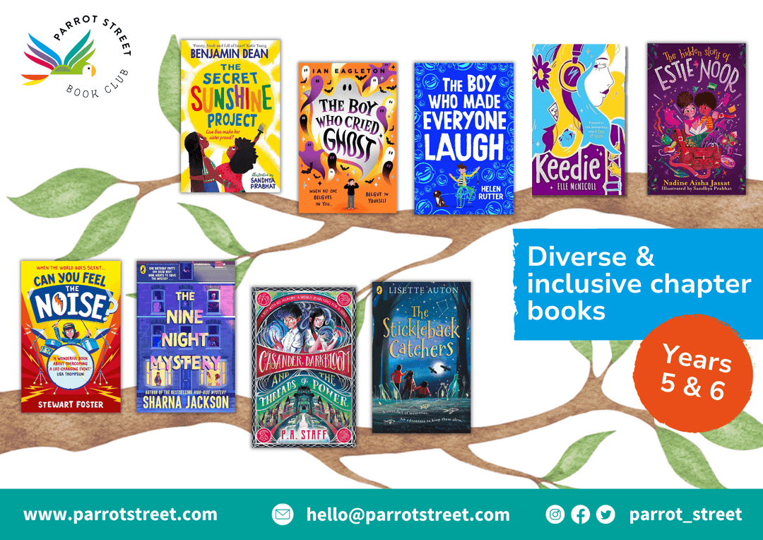 Printable poster showing 9 recommended chapter books for Years 5 & 6 supporting diversity and inclusivity