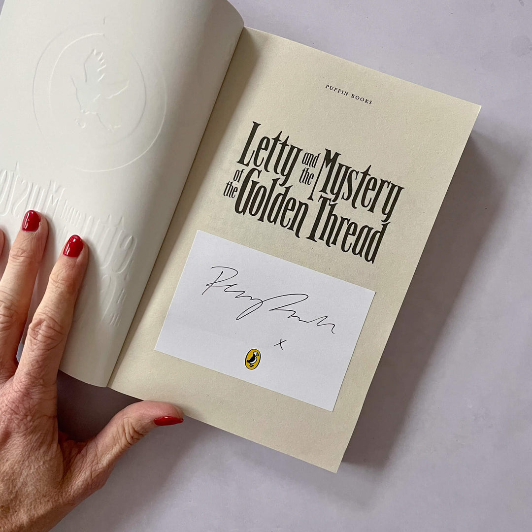 Internal view of Letty and the Mystery of the Golden Thread showing a bookplate signed by Penny Boxall