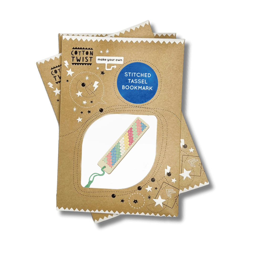 Make your own stitched tassel bookmark kit from Cotton Twist in simple, recyclable packaging