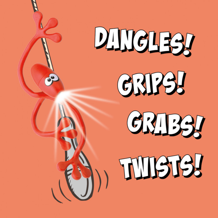 Illustration showing that a super bendy light dangles, grips, grabs and twists.