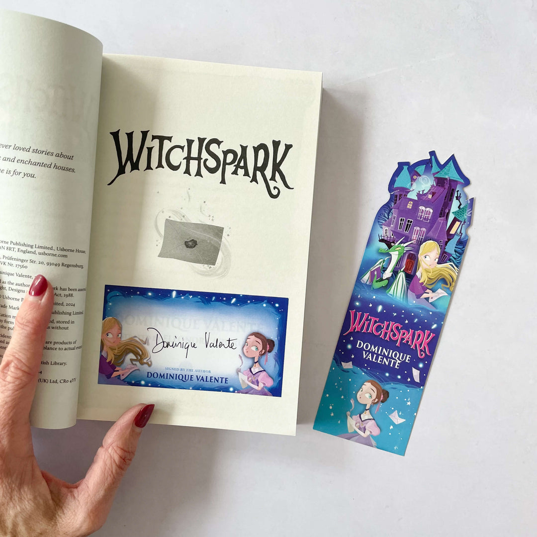 Witchspark signed by author Dominique Valente and accompanying bookmark